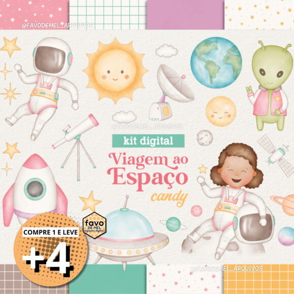 Kit Digital Viagem ao Espaço Astronauta Menina Aquarela
