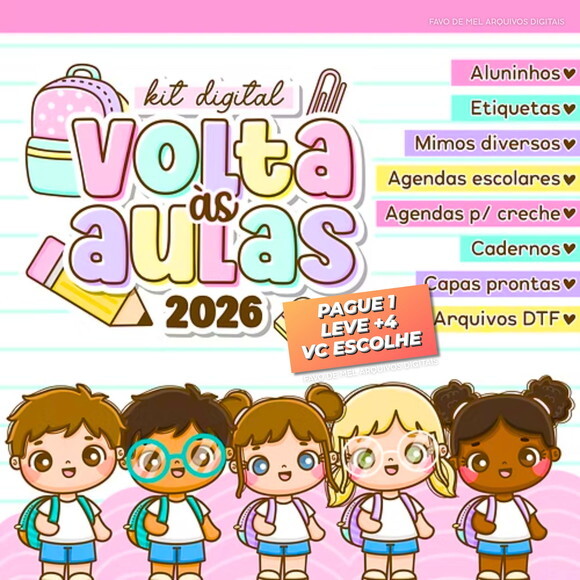Kit Digital Volta às Aulas 2026 (pague 1 Leve 5) Png pdf Dxf