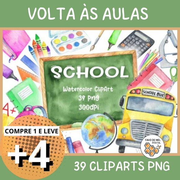 Kit Digital Volta às Aulas Aquarela - School Watercolor