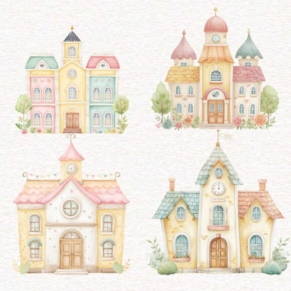 Kit Digital Volta às Aulas Aquarela #17 Png Premium