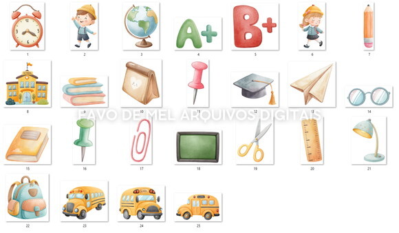 Kit Digital Volta às Aulas Aquarela #18 Png Premium
