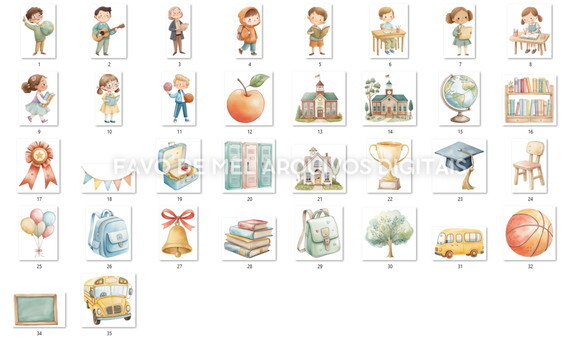 Kit Digital Volta às Aulas Aquarela #19 Png Premium