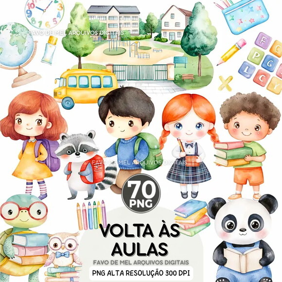 Kit Digital Volta às Aulas Aquarela #21 Png Premium