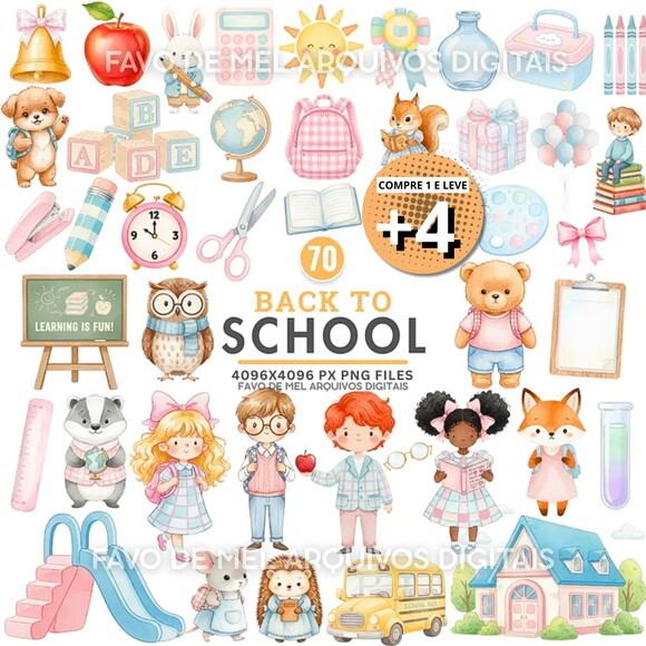 Kit Digital Volta às Aulas Aquarela #22 (pague 1 Leve 5) Png