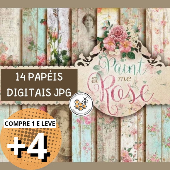 Kit Papéis Digitais Vintage 14 - Rosas (paint Me Rose)