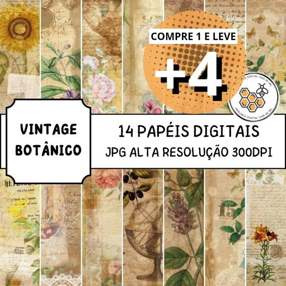 Kit Papéis Digitais Vintage 13 - Vintage Botânico