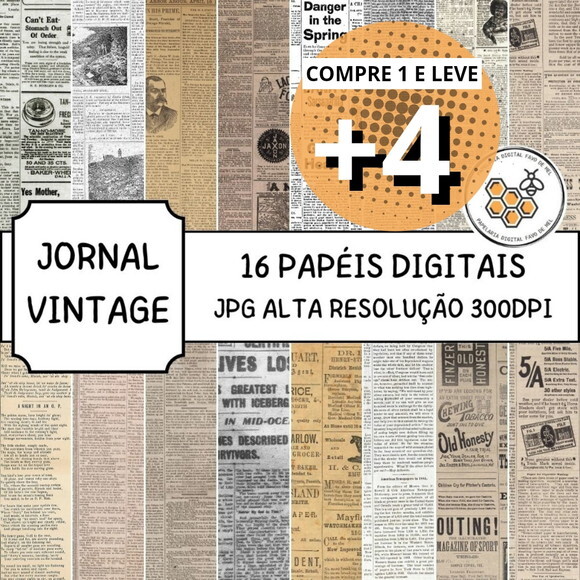 Kit Papéis Digitais Vintage 15 - Jornal Antigo Retrô