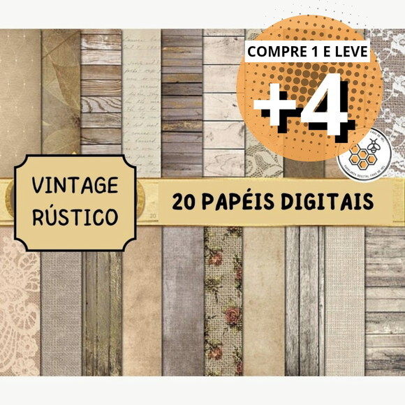 Kit Papéis Digitais Vintage 18 - Rústico Madeira e Rendas