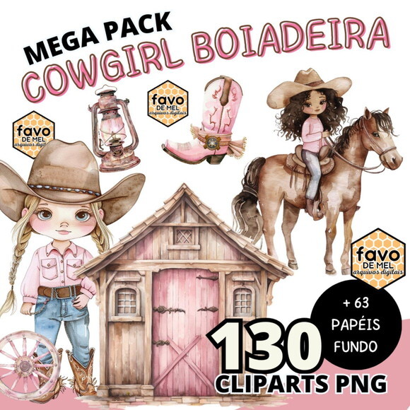 Mega Pack Digital Cowgirl Boiadeira Menina Aquarela
