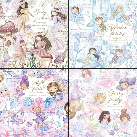 Pack Digital Fadas Aquarela - Combo 16 Kits Digitais Png