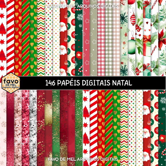 Pack Digital Papéis Natal - 145 Papéis Digitais Jpg
