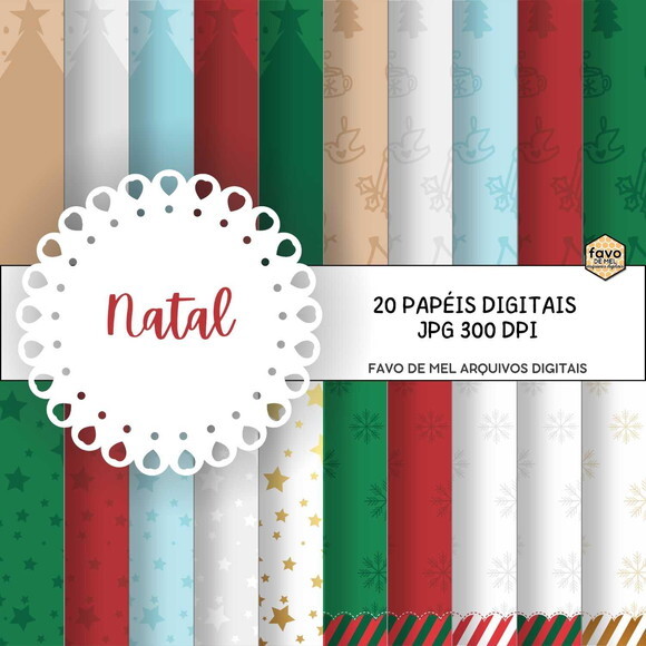 Pack Digital Papéis Natal - 20 Papéis Digitais Jpg