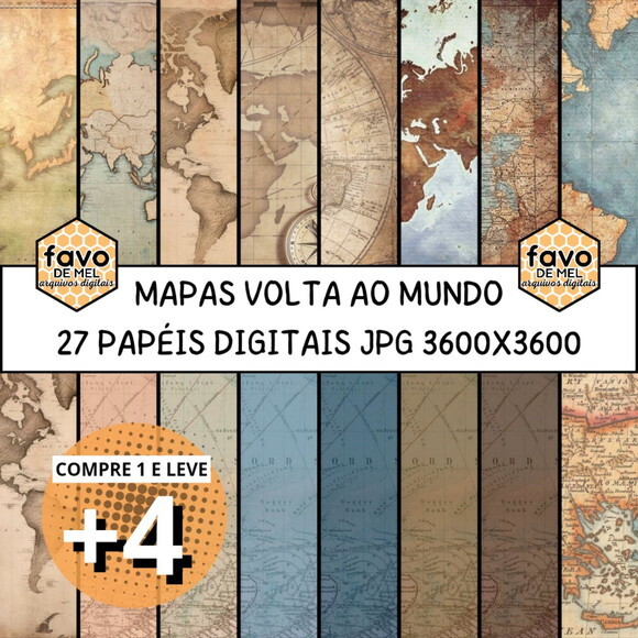 Papéis Digitais Viagem Volta ao Mundo - Mapas