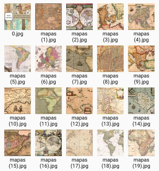 Papéis Digitais Vintage 02 - Pack 34 Mapas Vintage