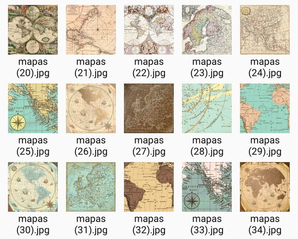 Papéis Digitais Vintage 02 - Pack 34 Mapas Vintage