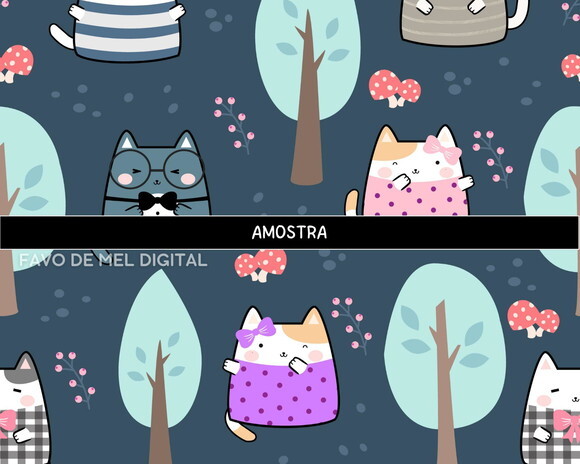 Papel Digital Animais Cute Kawaii 2 Fundo Estampa Fofa