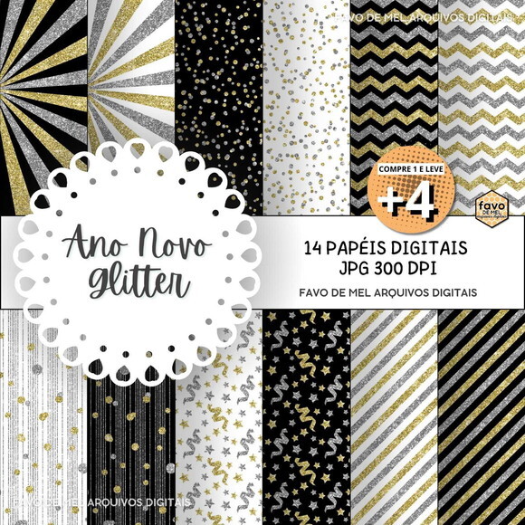 Papel Digital Ano Novo Glitter Jpg