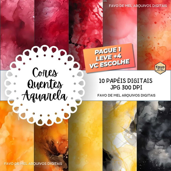 Papel Digital Aquarela Cores Quentes Jpg (pague 1 Leve +4)