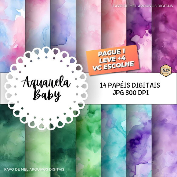 Papel Digital Aquarela Baby Chá Revelação Jpg Chá de Bebê