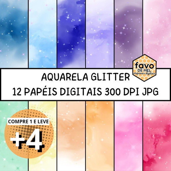 Papel Digital Aquarela Glitter | Fundo Aquarelado