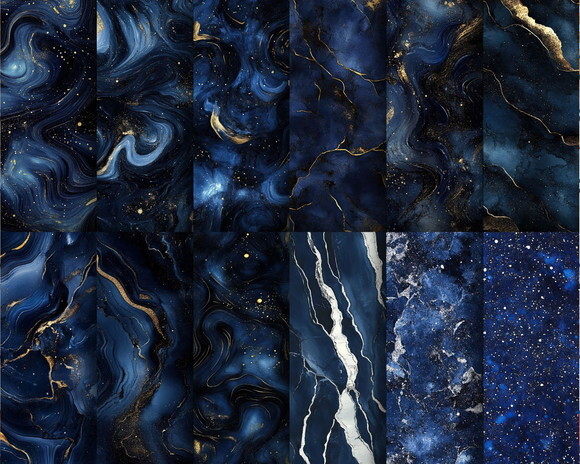 Papel Digital Azul Marinho Mármore - Blue Navy Textures