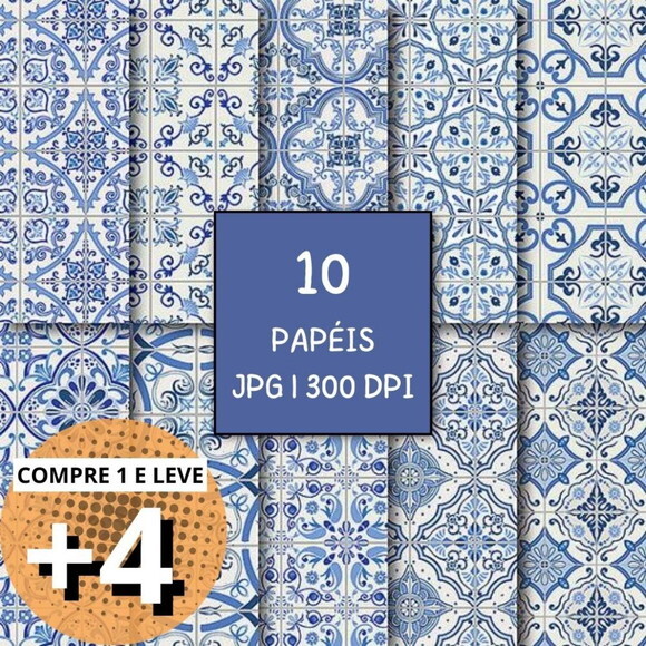 Papel Digital Azulejo Português - Blue Moroccan