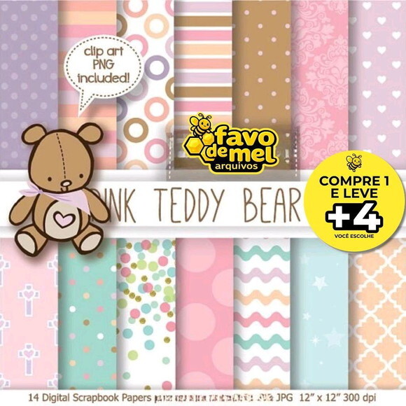 Papel Digital Baby Girl - Pink Teddy Bear