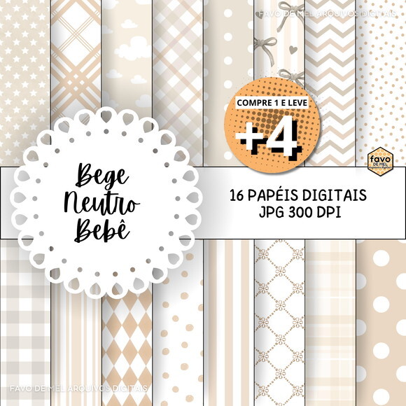 Papel Digital Bebê Neutro Bebê - Beige Patterns Jpg