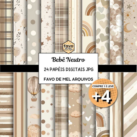 Papel Digital Bebê Neutro - Baby Boho Bege Jpg