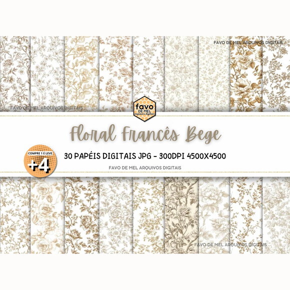 Papel Digital Bege Neutro Toile Du Jouy - Estampa Francesa