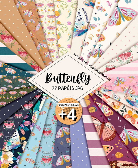 Papel Digital Borboletas - Combo de Papéis Butterfly