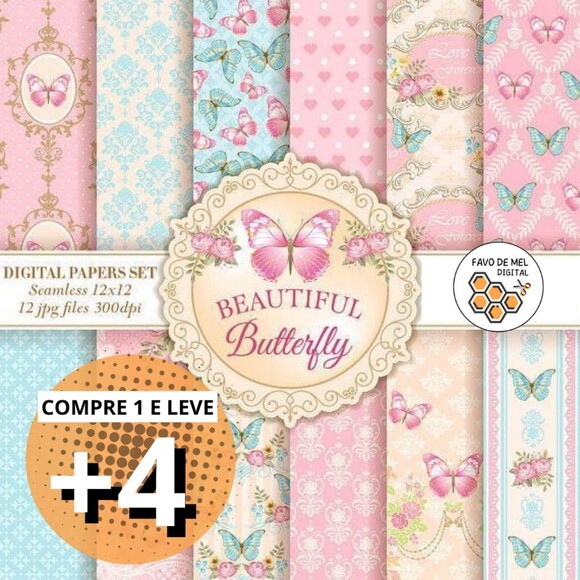 Papel Digital Borboletas Aquarela - Beautiful Butterfly