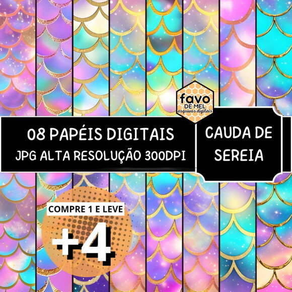 Papel Digital Cauda de Sereia - Holographic Mermaid