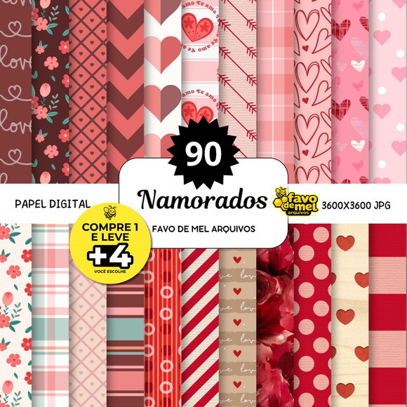 Papel Digital Dia dos Namorados - 90 Papeis Jpg