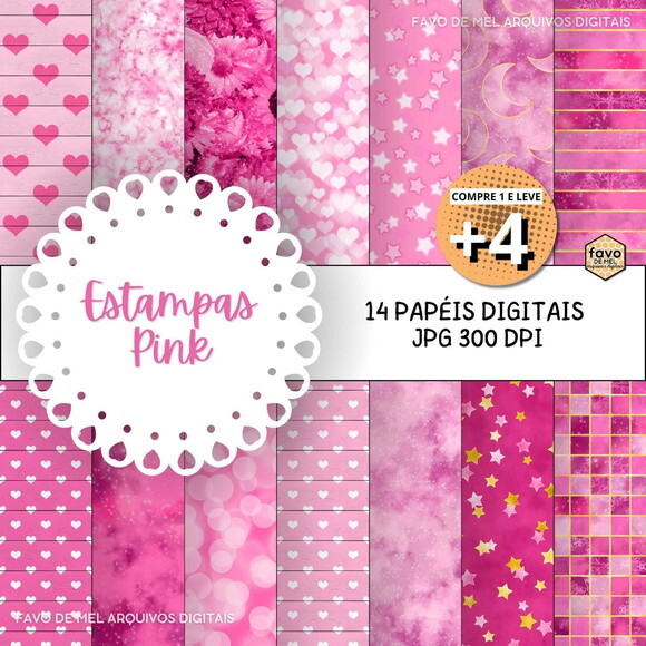 Papel Digital Estampas Pink Jpg (pague 1 Leve 5)