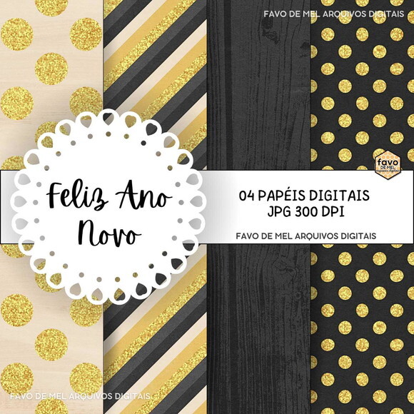 Papel Digital Feliz Ano Novo Textura Glitter Dourado Jpg