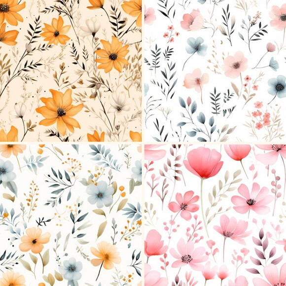 Papel Digital Floral Aquarela Suave - Wild Blooms