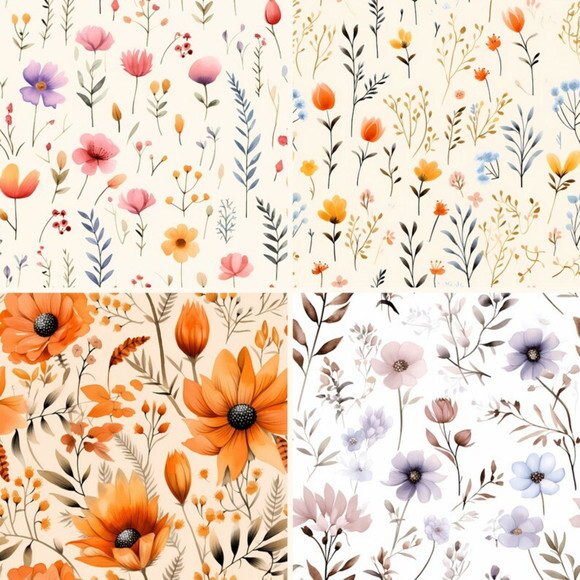 Papel Digital Floral Aquarela Suave - Wild Blooms