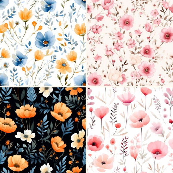 Papel Digital Floral Aquarela Suave - Wild Blooms
