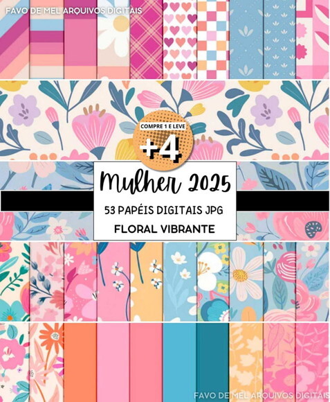 Papel Digital Floral Feminino Jpg - Dia da Mulher 2025