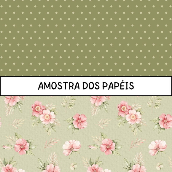 Papel Digital Floral Rosa e Verde Aquarela - Flower