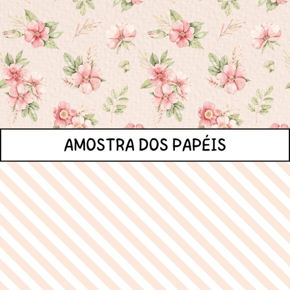 Papel Digital Floral Rosa e Verde Aquarela - Flower