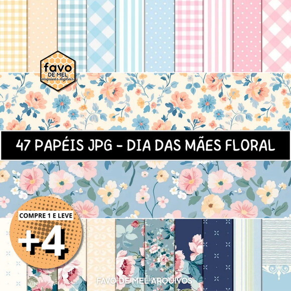Papel Digital Floral Shabby Chic - Dia das Mães 2025 Floral