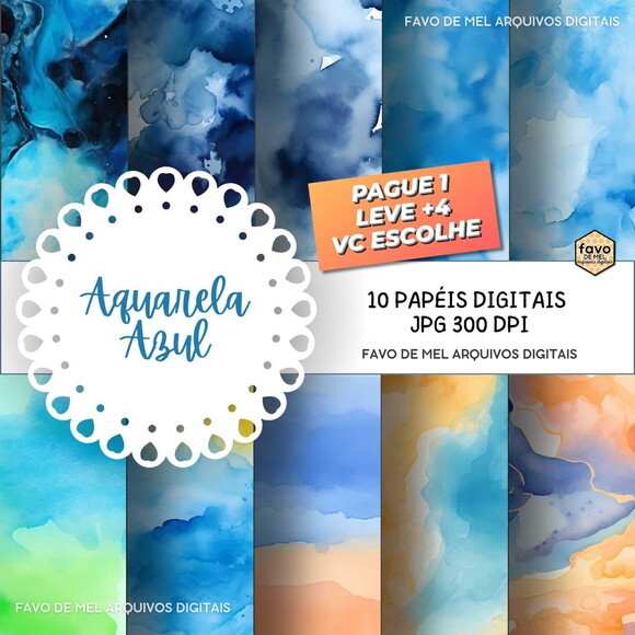 Papel Digital Fundo Aquarela Azul Jpg