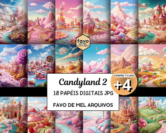 Papel Digital Fundo Candyland 2 Mundo Doce (pague 1 Leve 5