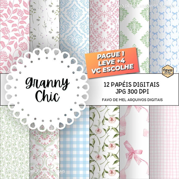Papel Digital Grandmillenial Aquarela Jpg Estilo Granny Chic