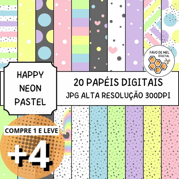 Papel Digital Happy - Neon Pastel Candy Color