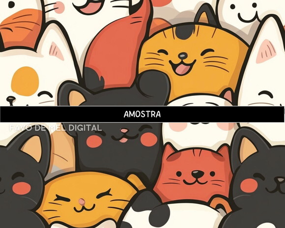 Papel Digital Jpg Gatinhos Kawaii 2 Fundo Estampa