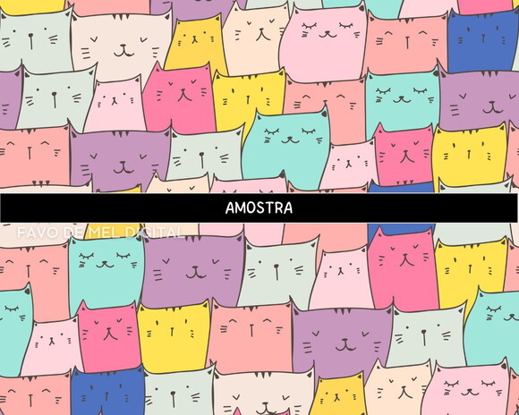 Papel Digital Jpg Gatinhos Kawaii 3 Fundo Estampa