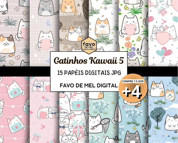 Papel Digital Jpg Gatinhos Kawaii 5 Fundo Estampa